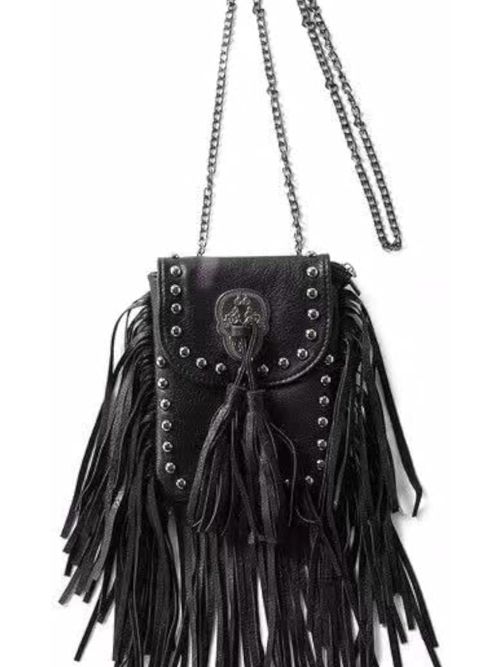 Fringe Tassel Crossbody Bag - Black